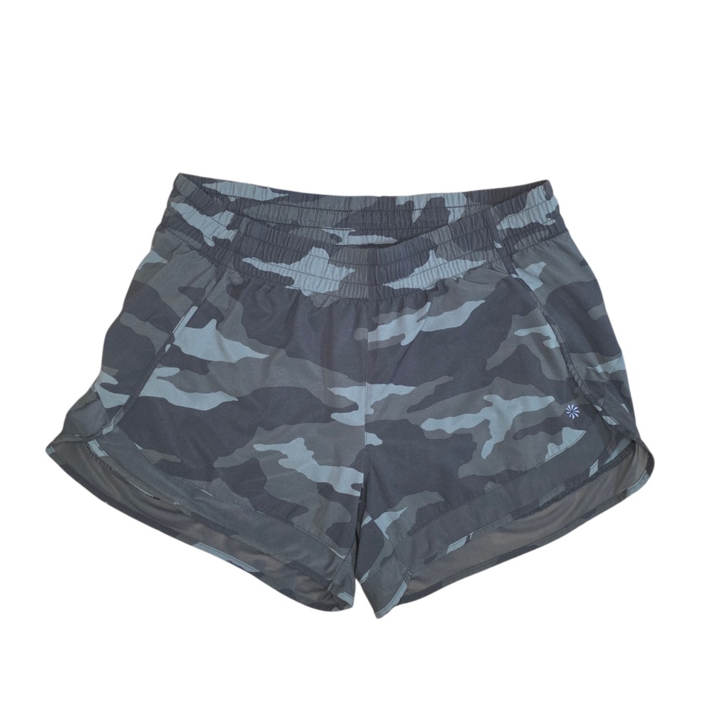 Athleta Racer Run Shorts Womens Medium Camo Lined Running 4" Inseam